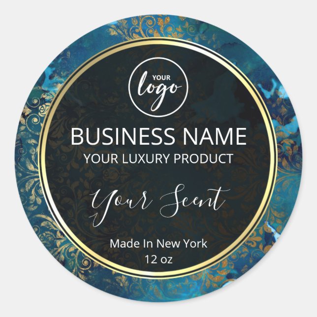 Grunge Ink Blue And Gold Candle Labels (Front)