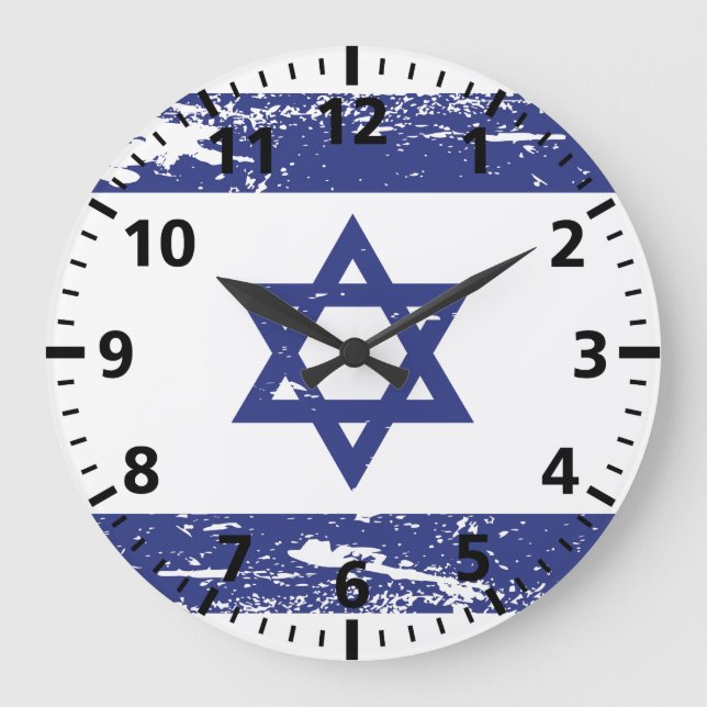 Grunge Israel Flag Large Clock (Front)