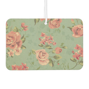 Grunge,jade,coral,floral,vintage,shabby chic,roses car air freshener