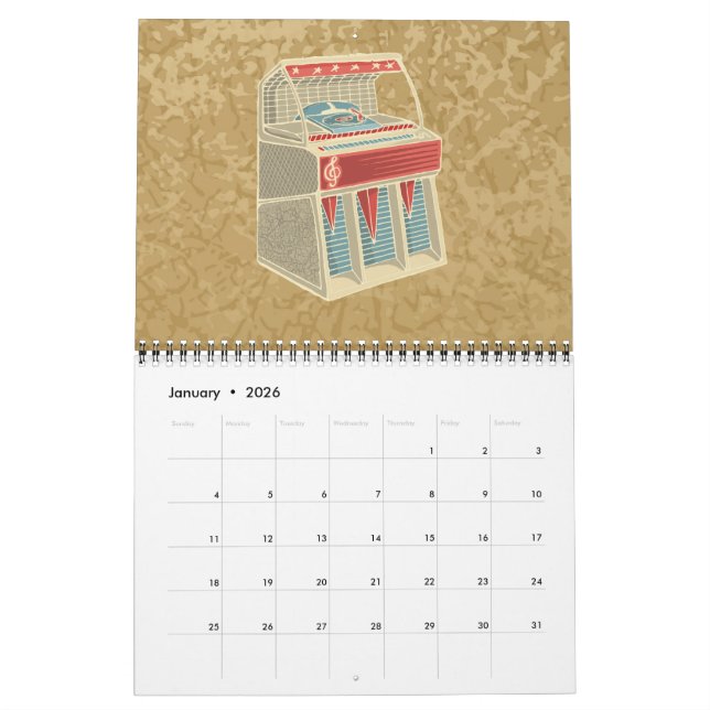 Grunge Jukebox Calendar (Jan 2026)