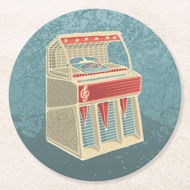 Grunge Jukebox Round Paper Coaster (Front)