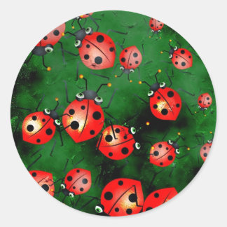 Grunge Ladybugs Classic Round Sticker