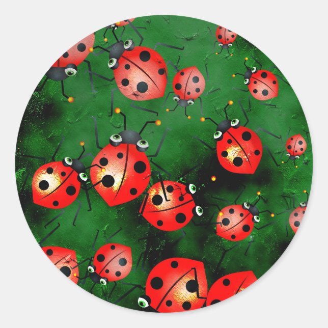Grunge Ladybugs Classic Round Sticker (Front)