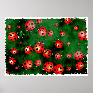 Grunge Ladybugs Poster