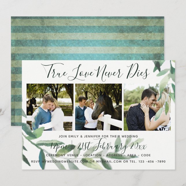 Grunge Leaves | PHOTO Collage Wedding INVITATION (Front/Back)