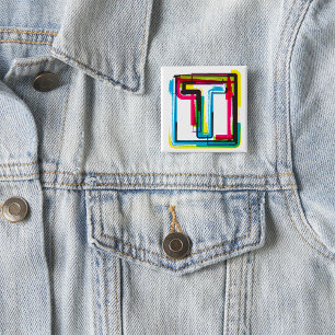 Grunge Letter T Bold Colourful Urban Typography  15 Cm Square Badge
