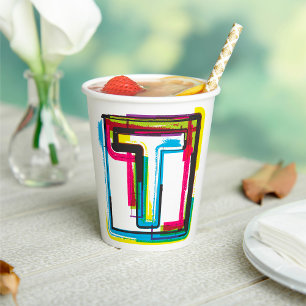 Grunge Letter T Bold Colourful Urban Typography  Paper Cups