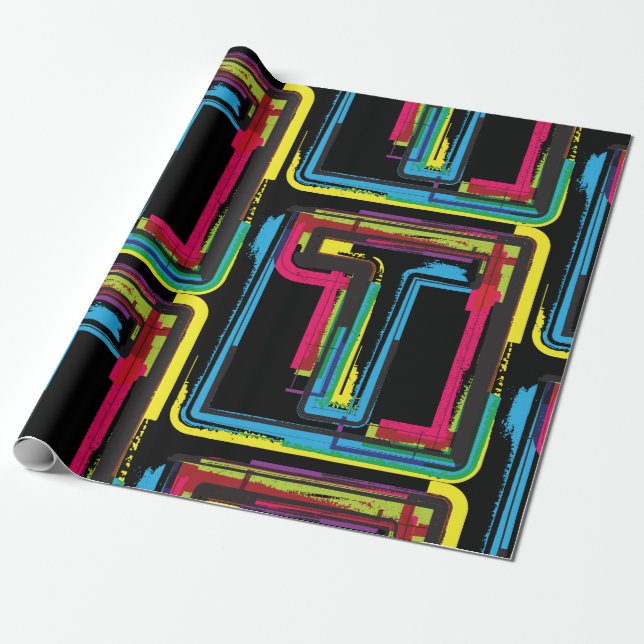 Grunge Letter T Bold Colourful Urban Typography  Wrapping Paper (Unrolled)