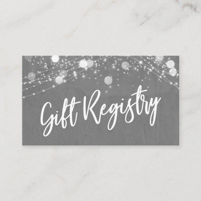 Grunge & Lights Casual Script Grey Gift Registry Enclosure Card (Front)