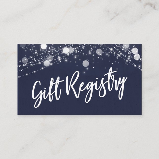 Grunge Lights Casual Script Navy Gift Registry Enclosure Card (Front)
