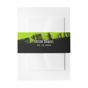 Grunge Lime Green Black Bar Mitzvah Invitation Belly Band