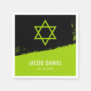 Grunge Lime Green Black Bar Mitzvah Napkin