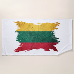 Grunge Lithuania flag, Brush stroke, Lithuanian Beach Towel