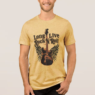 Grunge Long live Rock n Roll wings Guitar Tri-Blend Shirt