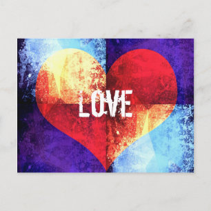 Grunge Love Heart on Blue Postcard