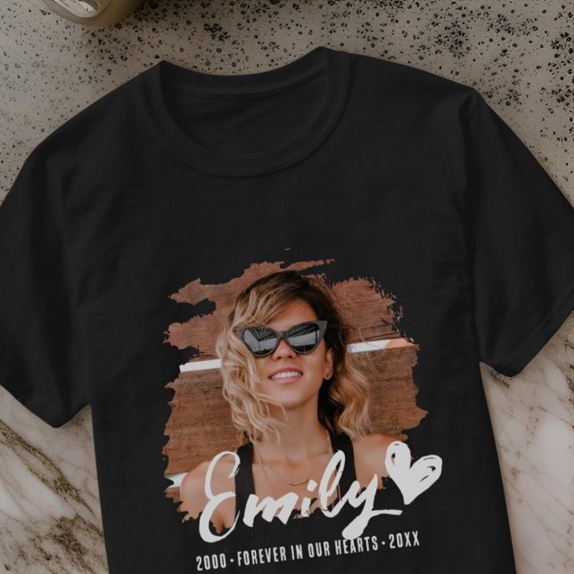 Grunge Memorial Forever in our Hearts Custom Photo T-Shirt (Creator Uploaded)