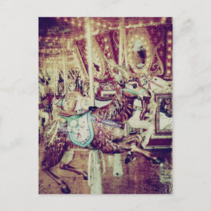 Grunge Merry-Go-Round Goat Holiday Postcard