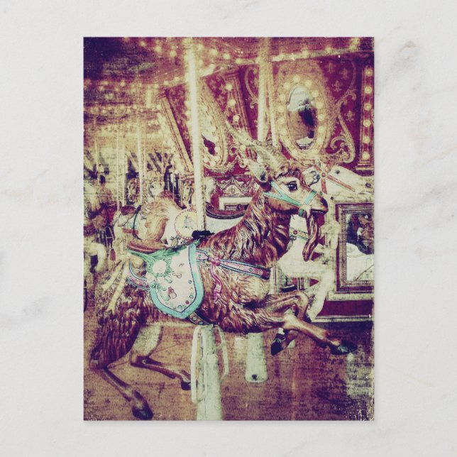Grunge Merry-Go-Round Goat Holiday Postcard (Front)