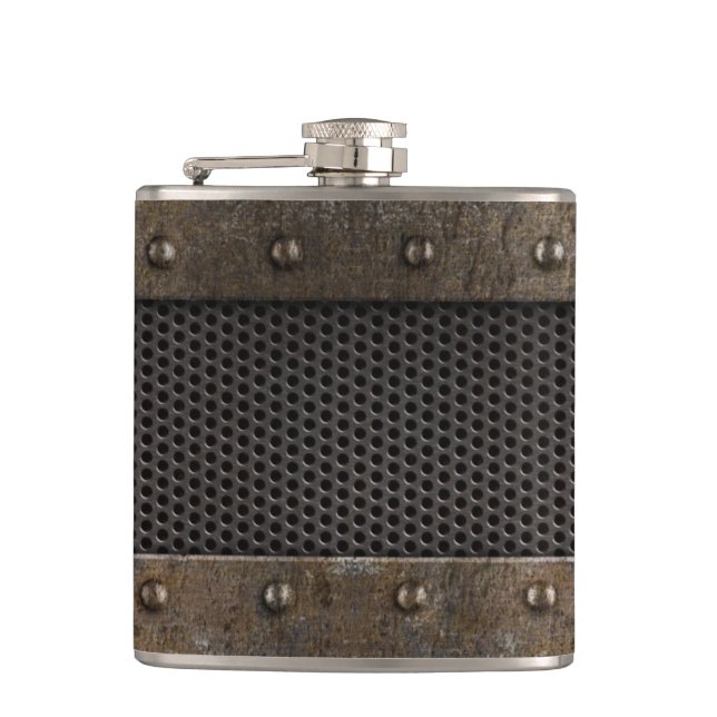 Grunge metal background hip flask (Front)