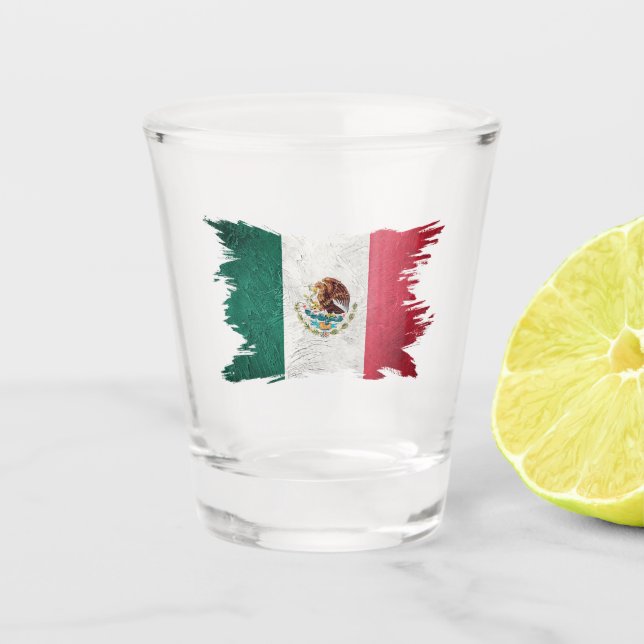 Grunge Mexico flag, Brush stroke, Mexican flag Shot Glass (Front)