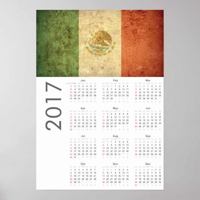 Grunge Mexico Flag Calendar 2017 Poster (Front)