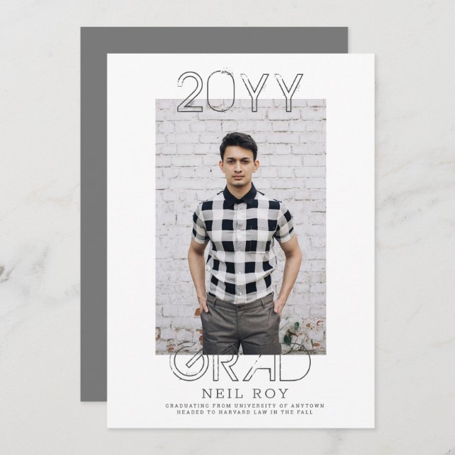 Grunge Minimalistic Modern Graduation Invitation (Front/Back)