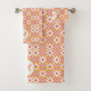 Grunge Monogram Elegant Red & Orange Pattern Bath Towel Set