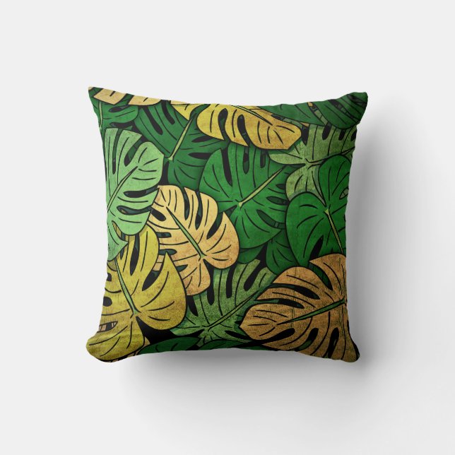 Grunge Monstera Leaves Cushion (Front)
