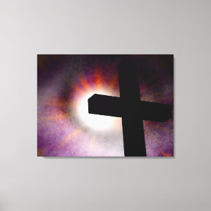 Grunge Moonlit Cross Wrapped Canvas Print