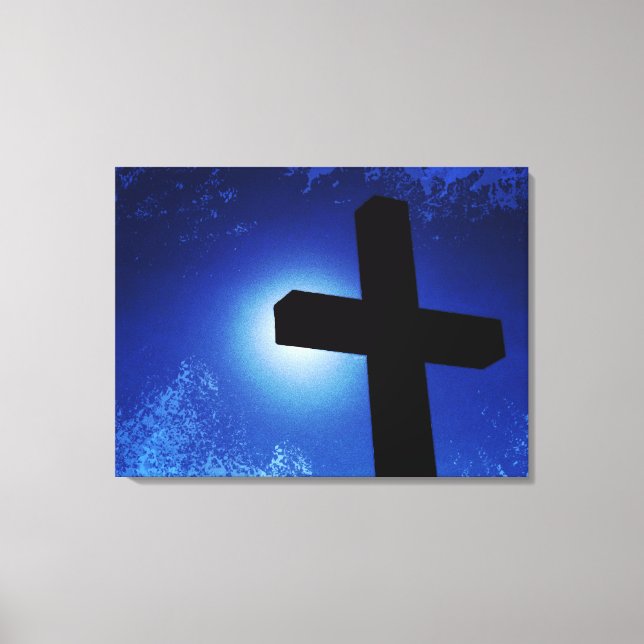 Grunge Moonlit Cross Wrapped Canvas Print (Front)