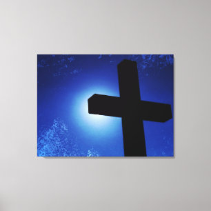 Grunge Moonlit Cross Wrapped Canvas Print