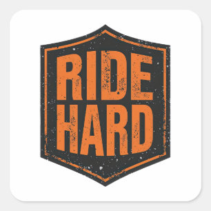 Grunge Motorcycle "Ride Hard" Shield Square Sticker