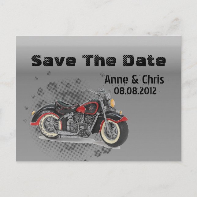 grunge Motorcyle Biker Wedding save the date Announcement Postcard (Front)