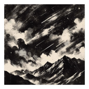 Grunge Mountain Landscape, Black and White Texture Photo Print