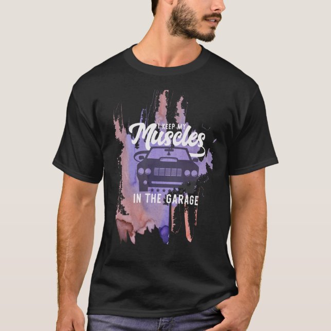 Grunge Muscle Car Graphic Design Black T-shirt (Front)