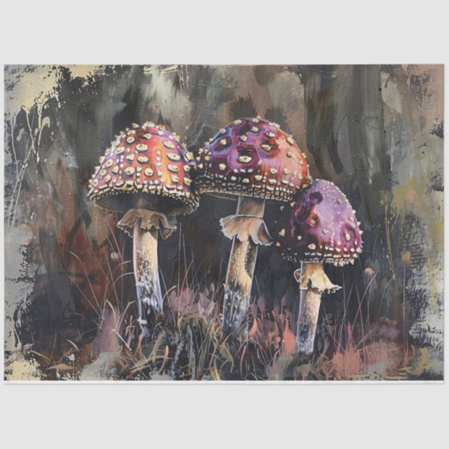 Grunge Mushrooms Illustration Decoupage Tissue Paper (Front)