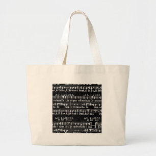 grunge music notes large tote bag