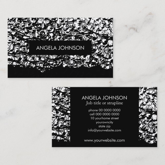 Grunge music notes raining down business card (Front/Back)