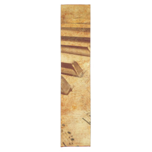 Grunge Music Sheet Piano Keys Short Table Runner