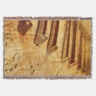 Grunge Music Sheet Piano Keys Throw Blanket