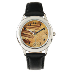 Grunge Music Sheet Piano Keys Watch
