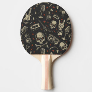 Grunge music skull crossbones pattern ping pong paddle