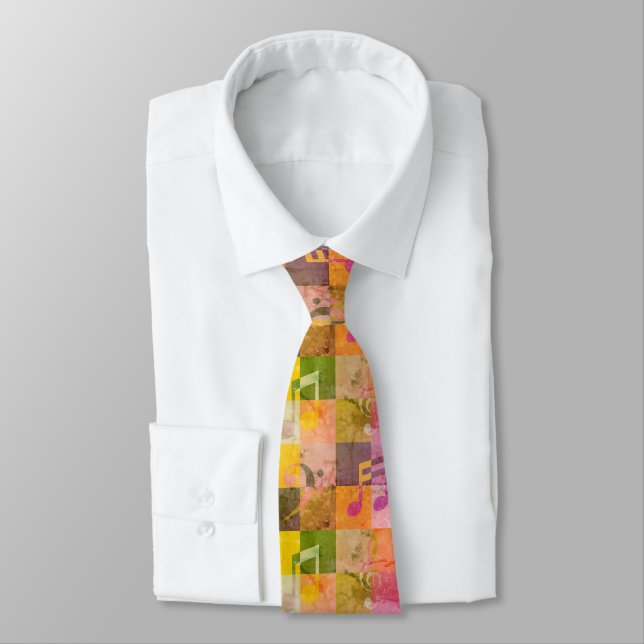 Grunge Musical Notes | Music Themed Art Tie (Tied)