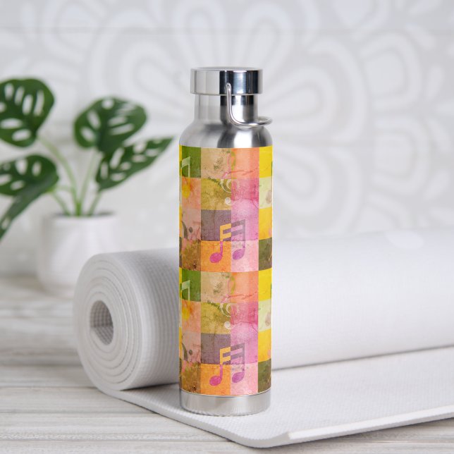 Grunge Musical Notes | Music Themed Art Water Bottle (Yoga)