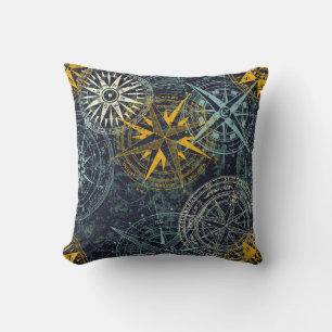 Grunge nautical rose wind compass vintage vintage cushion