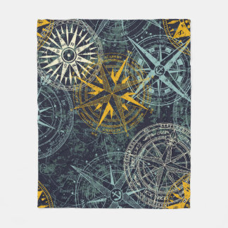 Grunge nautical rose wind compass vintage vintage  fleece blanket