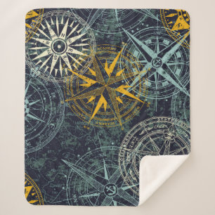 Grunge nautical rose wind compass vintage vintage sherpa blanket