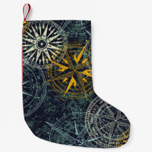 Grunge nautical rose wind compass vintage vintage  small christmas stocking