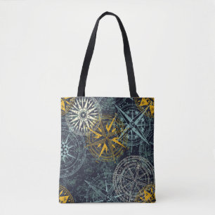 Grunge nautical rose wind compass vintage vintage tote bag
