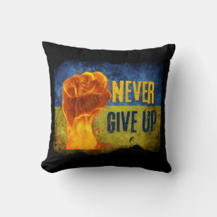 Grunge Never Give Up Ukraine Flaming Fist  Cushion
